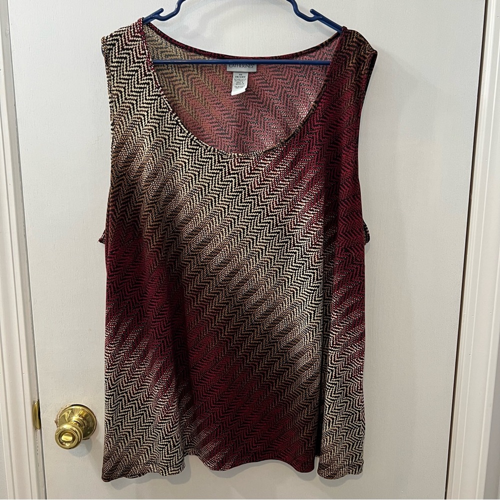 Catherine’s sleeveless tank top blouse, dark red brown and tan size 3X 26/28